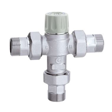 Termostatický směšovací ventil s nastavovacím kolečkem a zpětnými klapkami a sítky na vstupech 1/2" 521714
