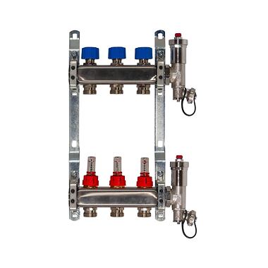 PINTOSSI Rozdělovač s průtokoměry, termostatickými šrouby a aut. odvzdušňovacím ventilem 1"