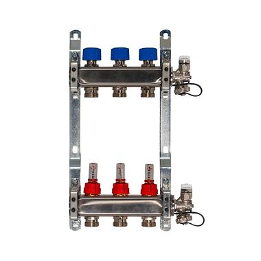 PINTOSSI Rozdělovač s průtokoměry, termostatickými šrouby a ručním odvzdušňovacím ventilem 1"